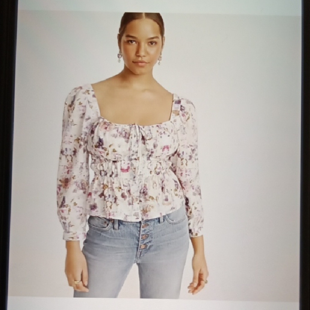 J Crew Obscura Cinched Waist Top In Kaleidoscope Milkmaid Whimsical Artsy
